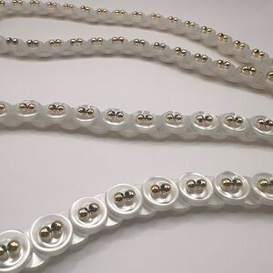 Vintage Costume Mother of Pearl Style Button Necklace with Gold Plated Beads 30”